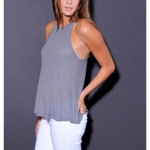 Free People Gray Flowy Racerback Tank XS